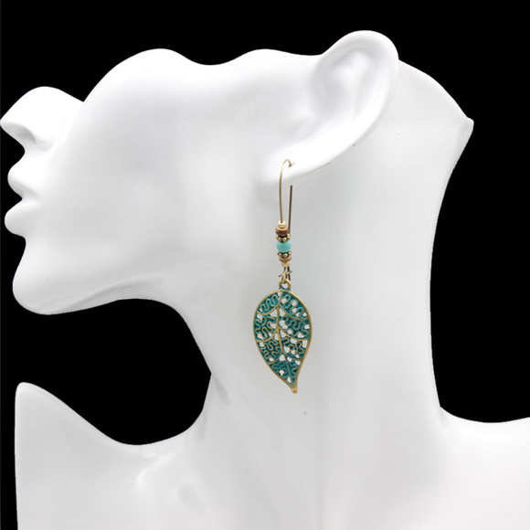 New Stunning Bohemian Leaf Earrings Turquoise - Picture 3 of 3